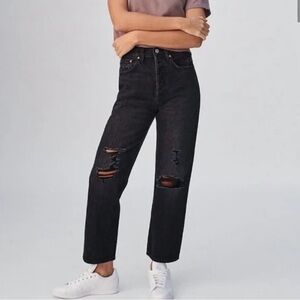 Denim Forum The Joni High Rise Loose 29L Black Distressed Size 24